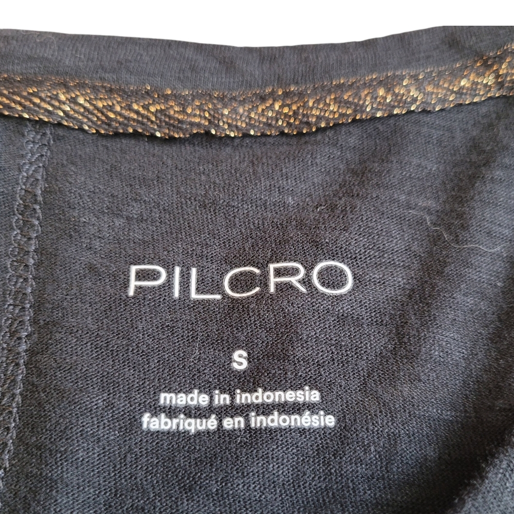 Anthropologie Pilcro Solstice Butterfly Tee Black Gold Lace Flutter Sleeve S - Picture 10 of 15